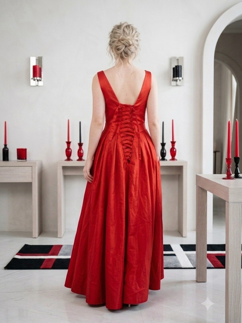 Elegant Red Lace-Up Back Evening Gown FITS MEDIUM LARGE